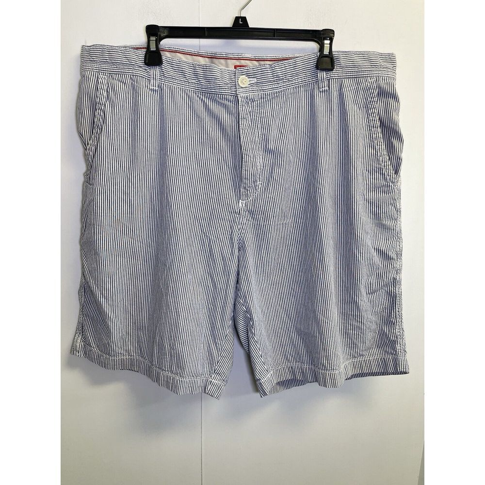Izod Men's Size 40 Blue Striped Seersucker Bermuda Shorts 10" Inseam Cotton